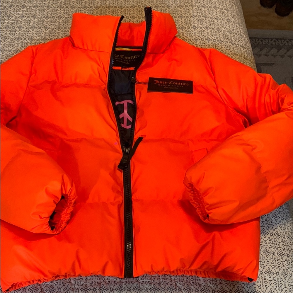 Juicy Couture Orange Puffer Jacket with High Collar
